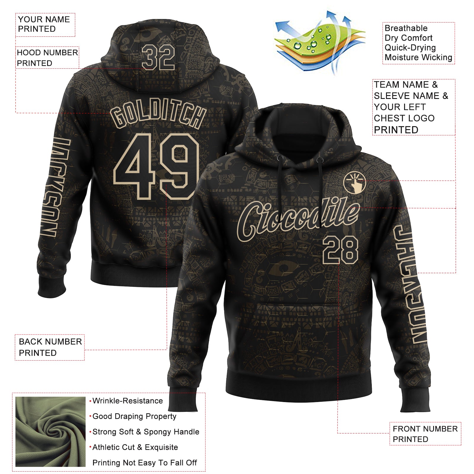 Custom Black City Cream 3D Pattern Design Ethnic Tribal Sportswear Pullover Sweatshirt Hoodie