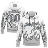 Custom White Gray-Black 3D Abstract Flame Sports Pullover Sweatshirt Hoodie