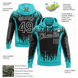 Custom Blue Black-White 3D Abstract Flame Sports Pullover Sweatshirt Hoodie