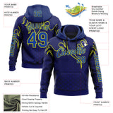 Custom Royal Thunder Blue-Yellow 3D Abstract Flame Sports Pullover Sweatshirt Hoodie