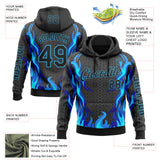 Custom Black Sky Blue 3D Abstract Flame Sports Pullover Sweatshirt Hoodie