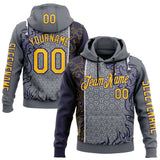 Custom Gray Yellow-Dark Purple 3D Abstract Flame Sports Pullover Sweatshirt Hoodie