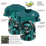 Custom Blue Aqua-Black 3D Halloween Spooky Skull Authentic Baseball Jersey