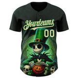 Custom Black City Cream-Grass Green 3D Halloween Spooky Pumpkin Authentic Baseball Jersey