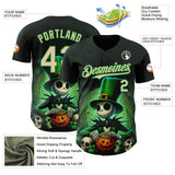 Custom Black City Cream-Grass Green 3D Halloween Spooky Pumpkin Authentic Baseball Jersey