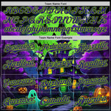 Custom Black Dark Purple-Neon Green 3D Halloween Spooky Pumpkin Bat Authentic Baseball Jersey