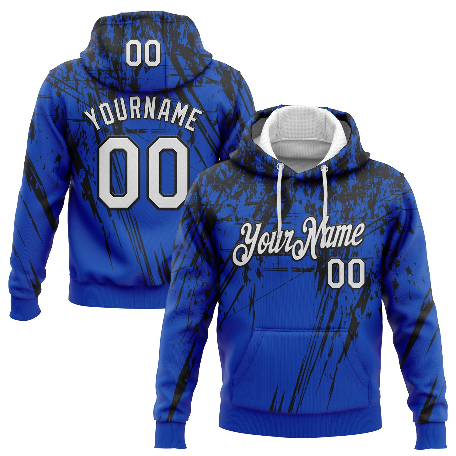 Custom Stitched Thunder Blue White-Black 3D Pattern Design Splash Grunge Art Sports Pullover Sweatshirt Hoodie