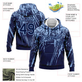 Custom Stitched Navy Light Blue 3D Pattern Design Splash Grunge Art Sports Pullover Sweatshirt Hoodie