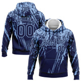 Custom Stitched Navy Light Blue 3D Pattern Design Splash Grunge Art Sports Pullover Sweatshirt Hoodie