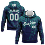 Custom Stitched Navy White-Teal 3D Pattern Design Splash Grunge Art Sports Pullover Sweatshirt Hoodie