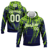Custom Stitched Navy White-Neon Green 3D Pattern Design Splash Grunge Art Sports Pullover Sweatshirt Hoodie