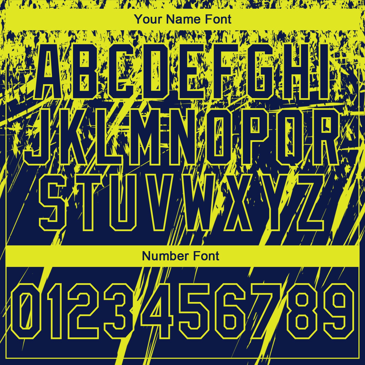 Custom Stitched Navy Neon Yellow 3D Pattern Design Splash Grunge Art Sports Pullover Sweatshirt Hoodie