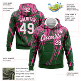 Custom Stitched Green White-Pink 3D Pattern Design Splash Grunge Art Sports Pullover Sweatshirt Hoodie