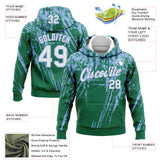 Custom Stitched Kelly Green White-Light Blue 3D Pattern Design Splash Grunge Art Sports Pullover Sweatshirt Hoodie