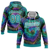 Custom Stitched Tie Dye Teal-White 3D Sports Pullover Sweatshirt Hoodie