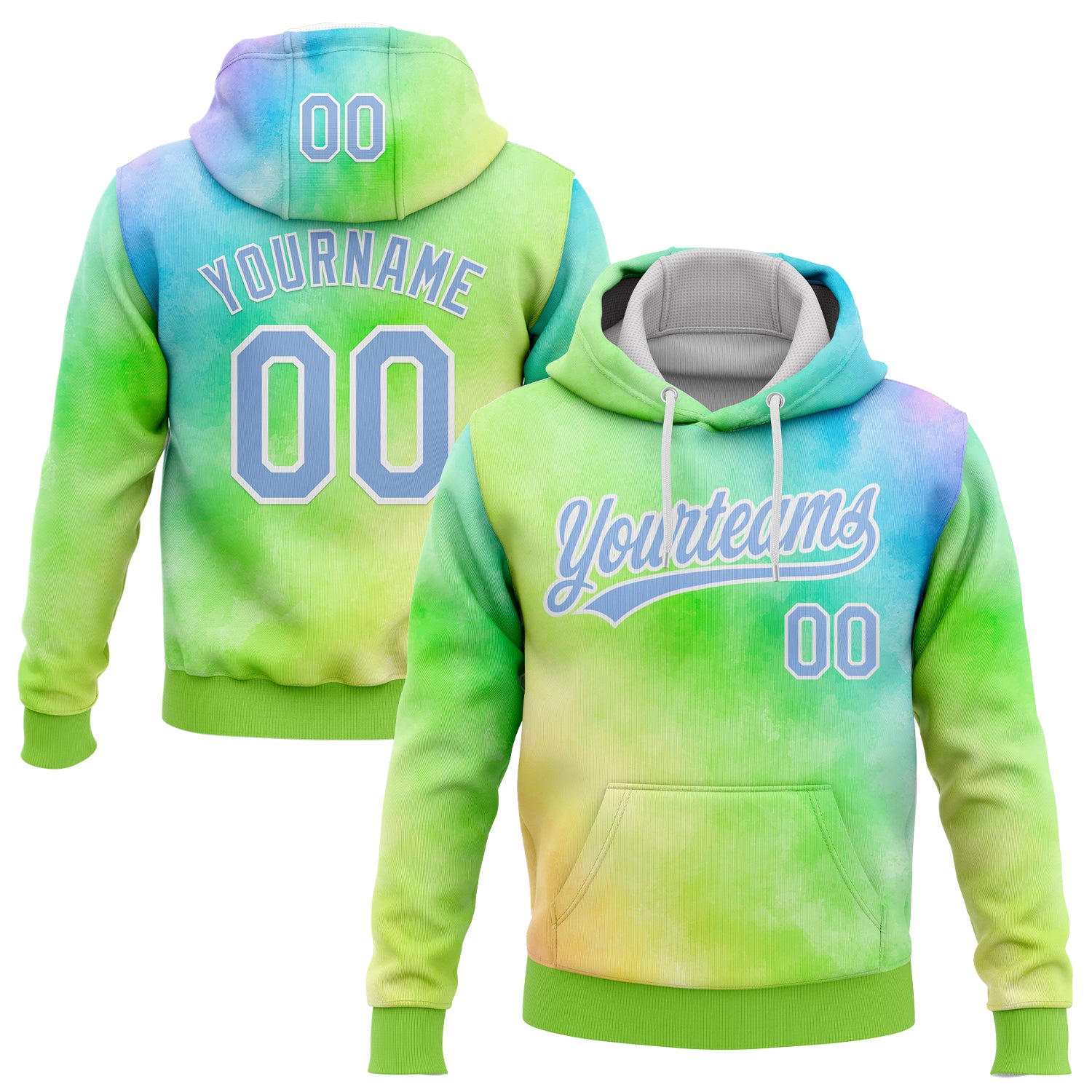 Custom Stitched Tie Dye Light Blue-White 3D Sports Pullover Sweatshirt Hoodie