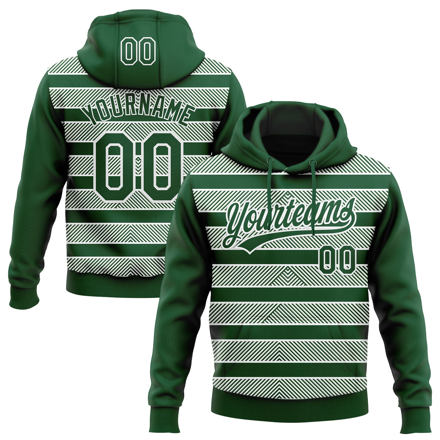 Custom Stitched Green White 3D Pattern Design Line Sportswear Pullover Sweatshirt Hoodie
