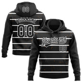 Custom Stitched Black White 3D Pattern Design Line Sportswear Pullover Sweatshirt Hoodie