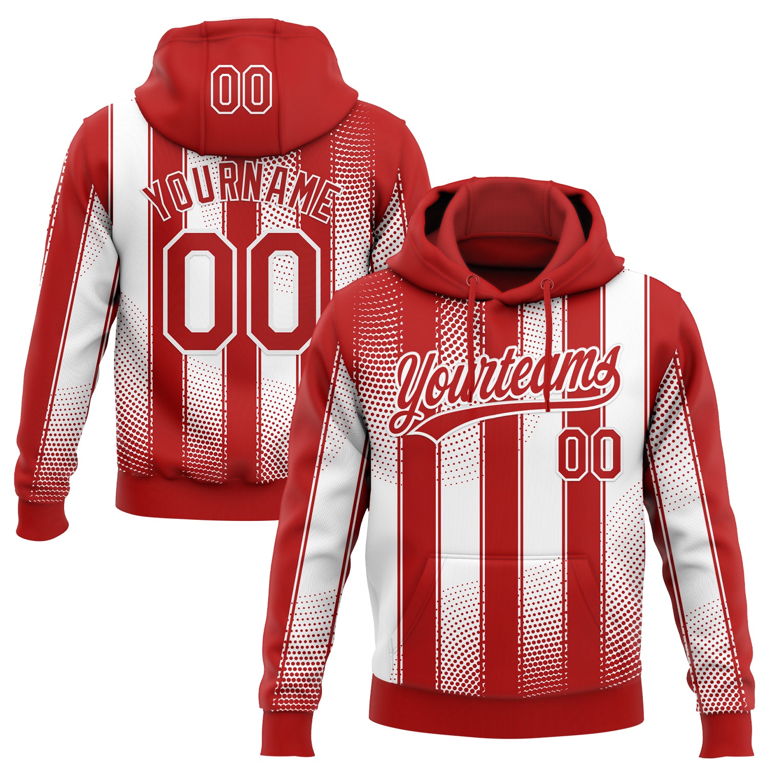 Custom Stitched Red White 3D Pattern Design Line Sportswear Pullover Sweatshirt Hoodie