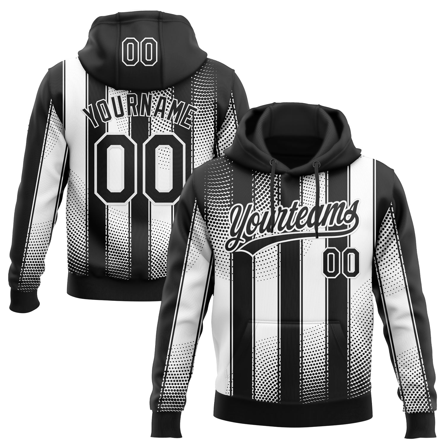 Custom Stitched Black White 3D Pattern Design Line Sportswear Pullover Sweatshirt Hoodie