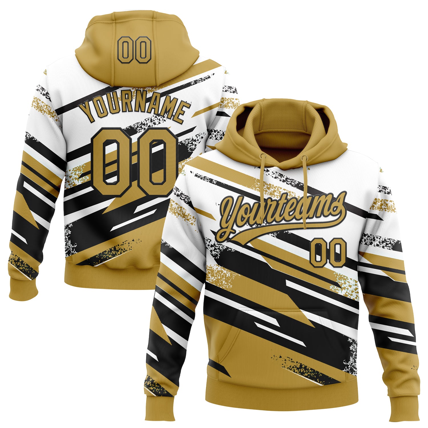 Custom Stitched Old Gold Black-White 3D Pattern Design Line Sportswear Pullover Sweatshirt Hoodie