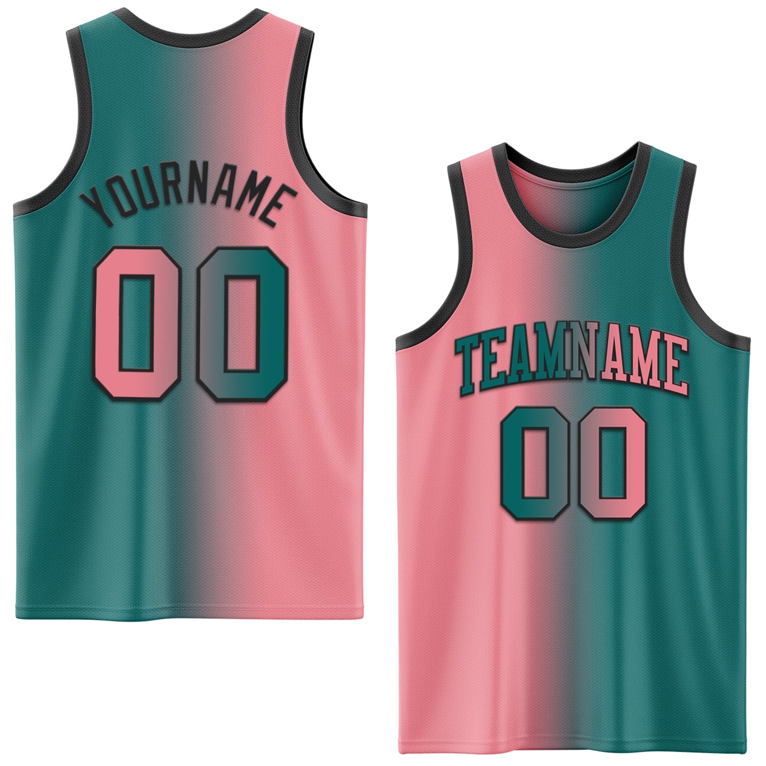 Custom Teal Medium Pink-Black Authentic Gradient Fashion Basketball Jersey