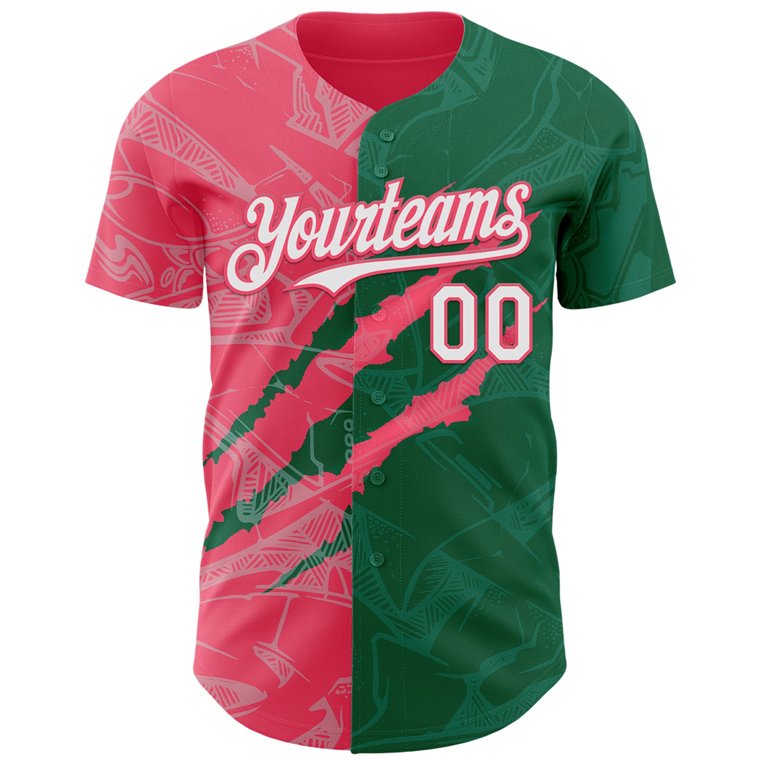 Custom Graffiti Pattern White Kelly Green-Neon Pink 3D Scratch Authentic Baseball Jersey