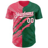 Custom Graffiti Pattern White Kelly Green-Neon Pink 3D Scratch Authentic Baseball Jersey