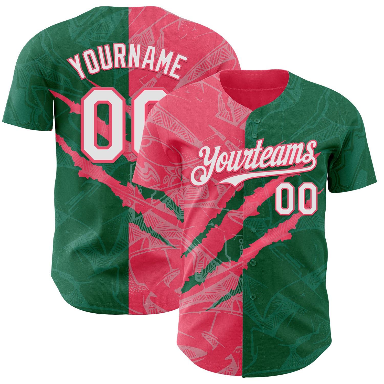 Custom Graffiti Pattern White Kelly Green-Neon Pink 3D Scratch Authentic Baseball Jersey
