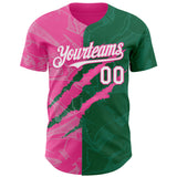 Custom Graffiti Pattern White Kelly Green-Pink 3D Scratch Authentic Baseball Jersey