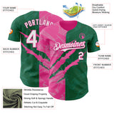 Custom Graffiti Pattern White Kelly Green-Pink 3D Scratch Authentic Baseball Jersey