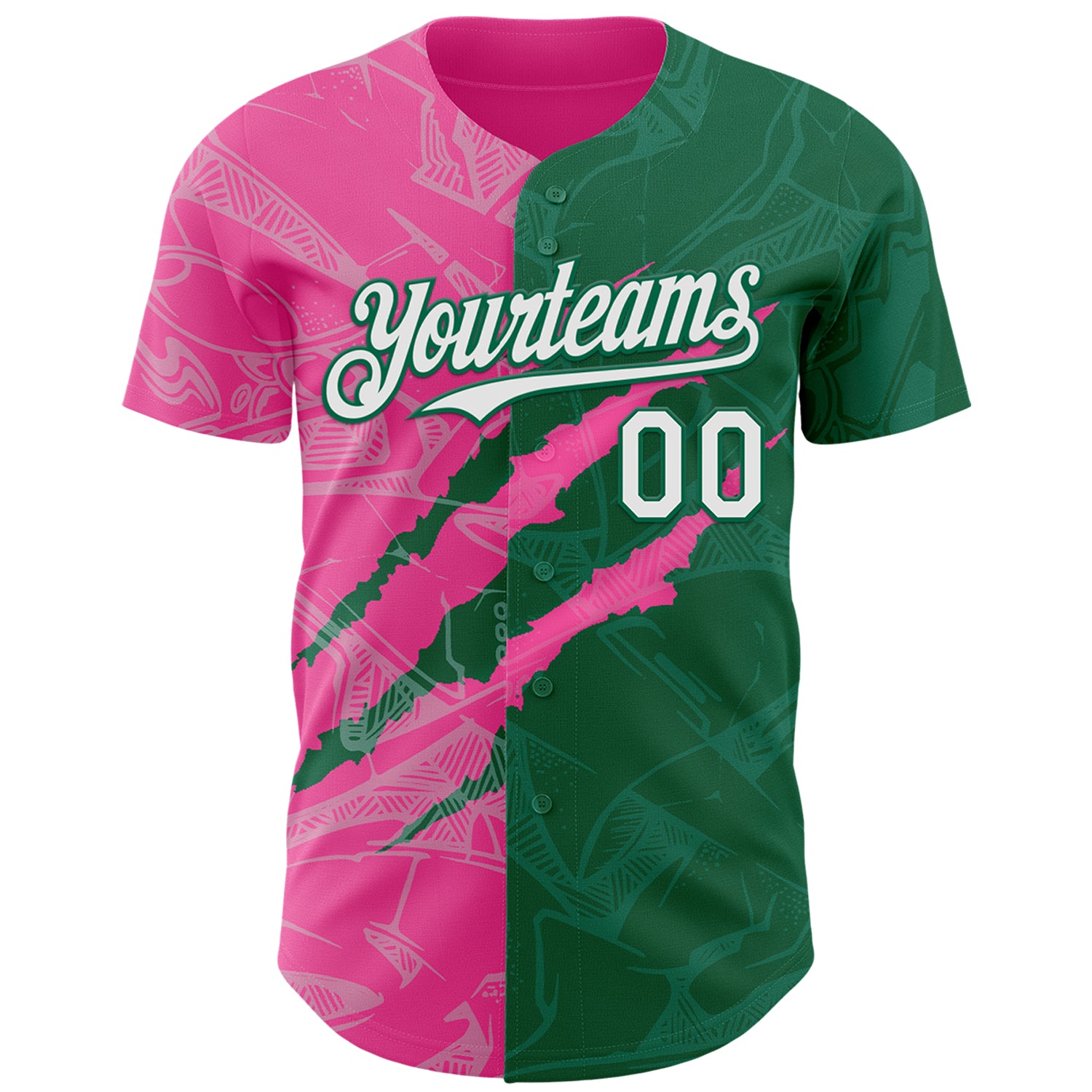 Custom Graffiti Pattern White Kelly Green-Pink 3D Scratch Authentic Baseball Jersey