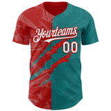 Custom Graffiti Pattern White Teal-Red 3D Scratch Authentic Baseball Jersey
