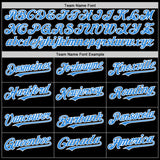 Custom Black Powder Blue-White Bomber Full-Snap Varsity Letterman Two Tone Hoodie Jacket