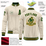 Custom Cream Green-Old Gold Bomber Varsity Letterman Zipper Jacket