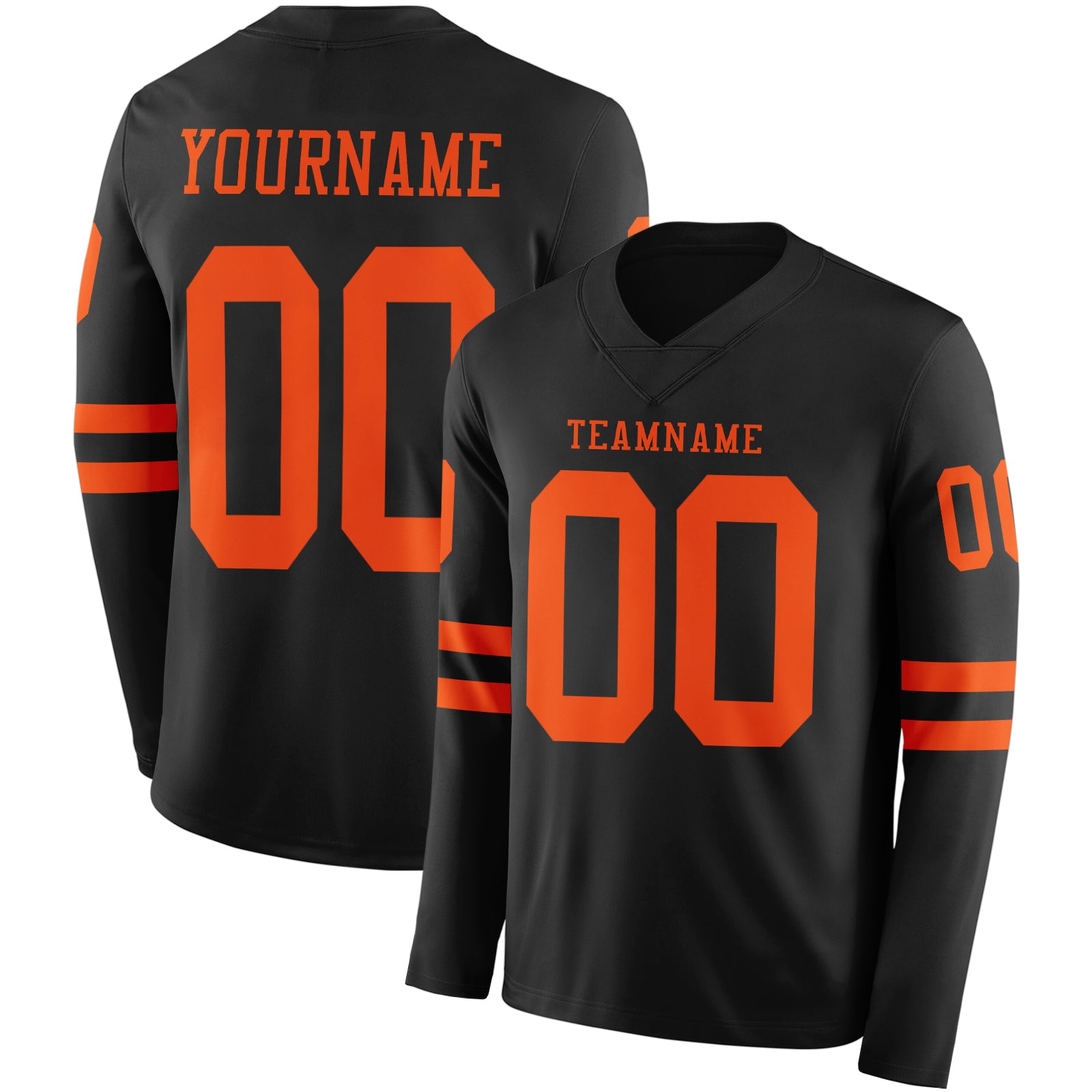 Custom Black Orange Long Sleeve Authentic Football Jersey