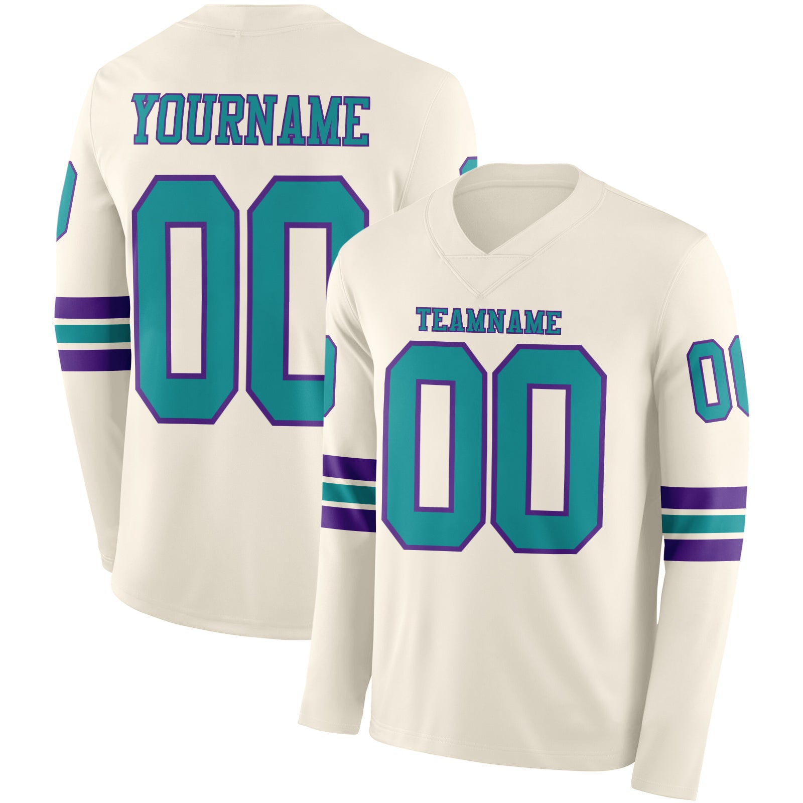 Custom Cream Teal-Purple Long Sleeve Authentic Football Jersey