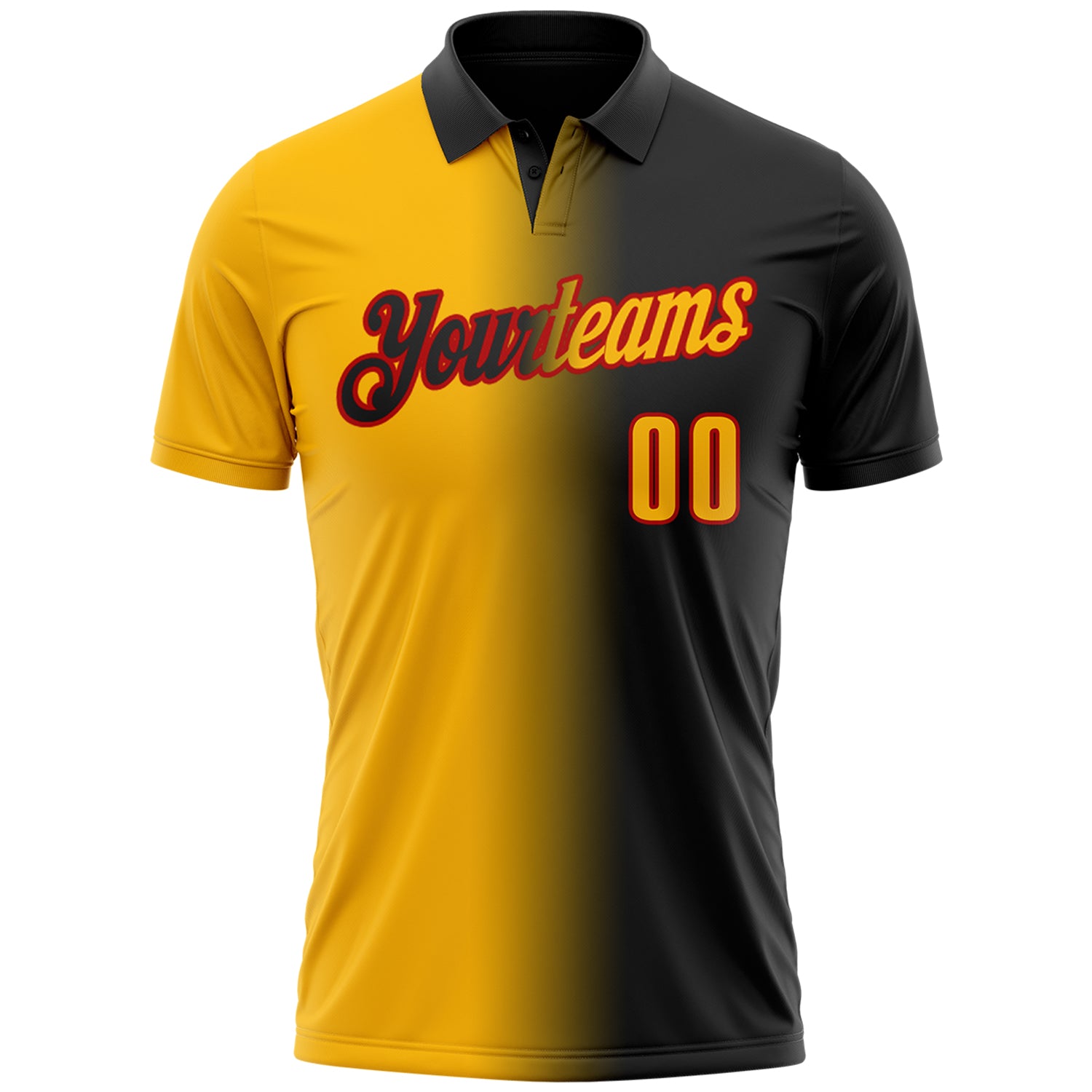 Custom Black Gold-Red 3D Gradient Fashion Performance Polo Shirt