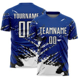 Custom Royal White-Black Abstract Fragment Art Splash Sports Sublimation Soccer Uniform Jersey