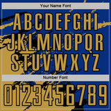 Custom Royal Old Gold-Black Abstract Fragment Art Splash Sports Sublimation Soccer Uniform Jersey