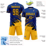 Custom Royal Gold-Black Abstract Fragment Art Splash Sports Sublimation Soccer Uniform Jersey