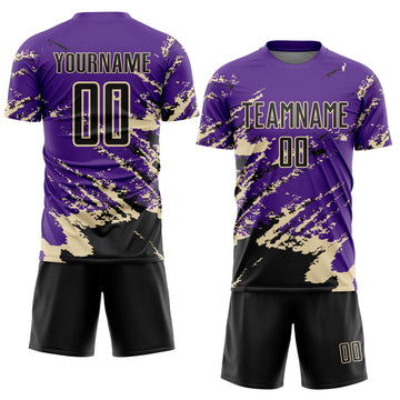 Custom Purple Black-Cream Abstract Fragment Art Splash Sports Sublimation Soccer Uniform Jersey