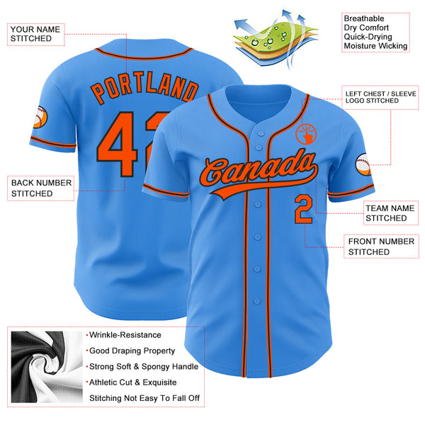 Custom Powder Blue Orange Personalized Phonetic Rhythm Authentic Baseball Jersey