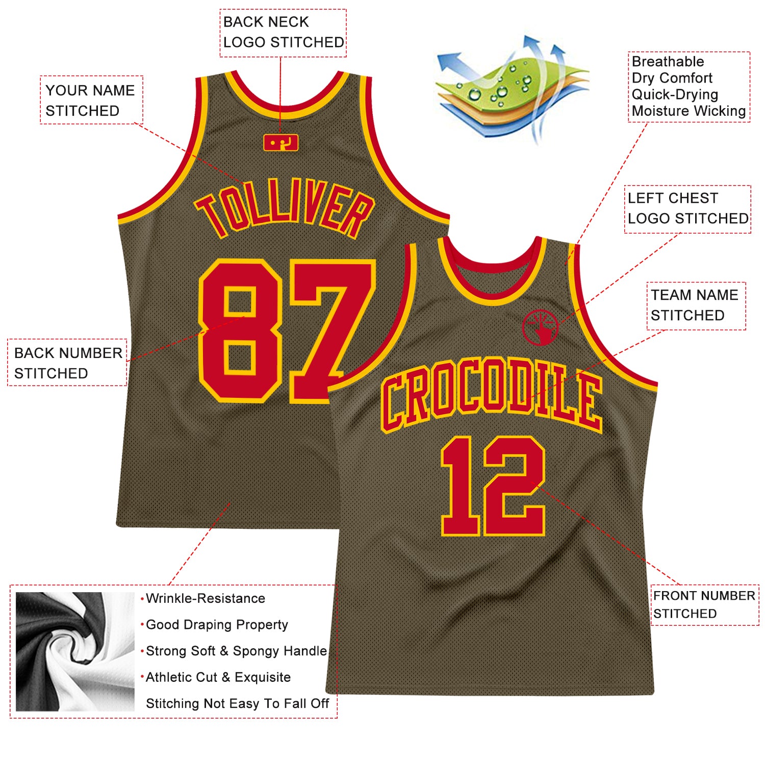 Custom Olive Red-Gold Authentic Throwback Salute To Service  Basketball Jersey