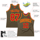 Custom Olive Red-Gold Authentic Throwback Salute To Service  Basketball Jersey