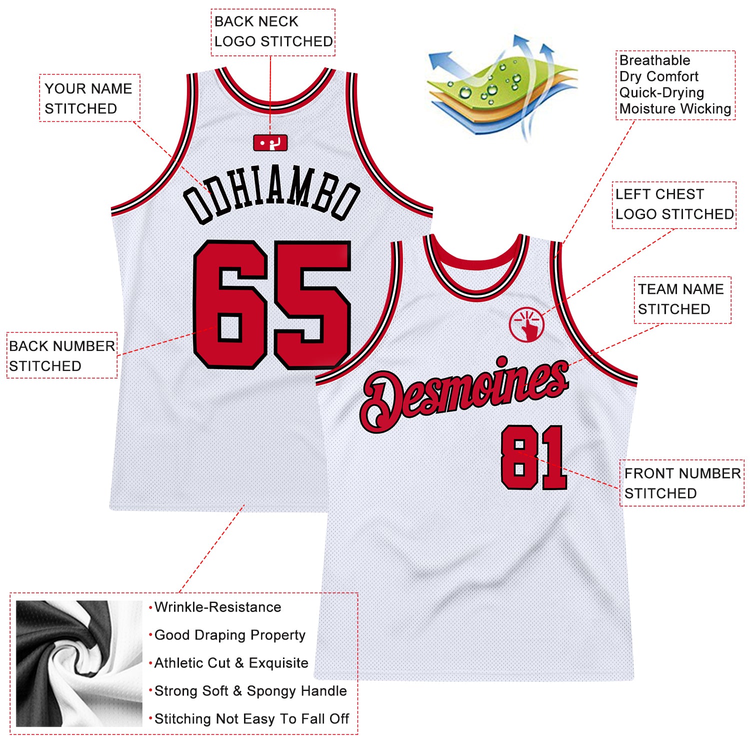 Custom White Red-Black Authentic Throwback Basketball Jersey
