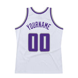 Custom White Purple-Gray Authentic Throwback Basketball Jersey