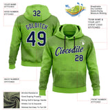 Custom Stitched Neon Green Navy-White 3D Pattern Design Sports Wear Pullover Sweatshirt Hoodie