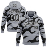 Custom Stitched Gray Black-White 3D Pattern Design Sports Wear Pullover Sweatshirt Hoodie