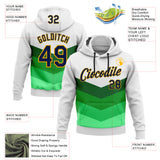 Custom Stitched White Navy Green-Gold 3D Pattern Design Sports Wear Pullover Sweatshirt Hoodie